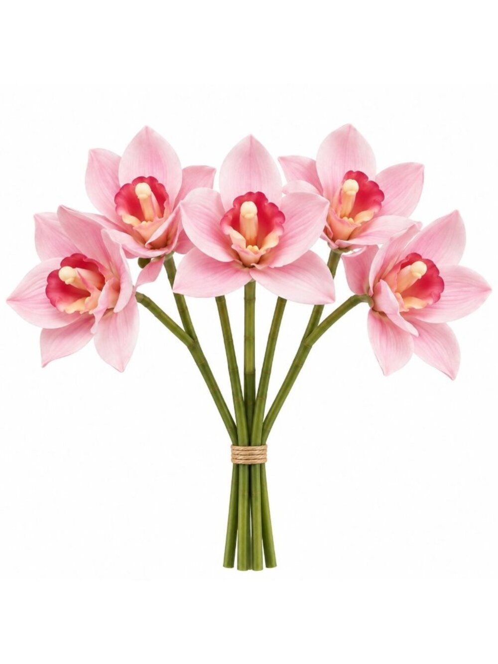 Blush Pink Cymbidium Orchids Set of 5, Real Touch Faux Orchid Stems, Tropical We